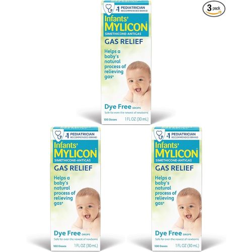 MYLICON Infants Gas Relief Drops for Infants and Babies, Dye Free Formula, 1 Fluid Ounce (Pack of 3)