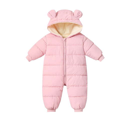 Fesfesfes Baby Winter Warm Fleece Lined Hooded Jumpsuit Full Zip 1 Piece Snowsuit Thick Padded Romper Cozy Outfit for Boys Girls Toddler 0 24 Months Cold Weather Wear(Pink#2,5-10 Months)