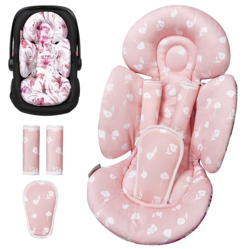 Newborn Car Seat Insert, Head and Body Support, Reversible Infant Insert Compatible with Baby Carseat, Stroller, Mamaroo Swing, Rocker, Bouncer. Baby Car Seat Cushion - Pink Floral