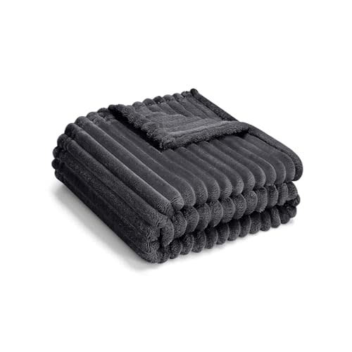 Soft Fleece Baby Blanket Ultra Cozy Grey Baby Blankets for Boys Warm and Lightweight Infant Toddler Newborn Receiving Gift with Reversible Stripes for Crib Stroller, 30x40 Inch, Dark Grey