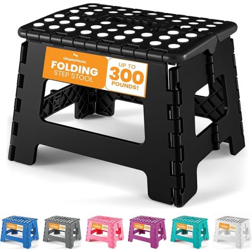 Utopia Home Folding Step Stool 9 Inch, Anti-Slip, Black, 1-Pack | Foldable step stool with anti-slip surface, built-in handle, and 300 lbs support for safe home use