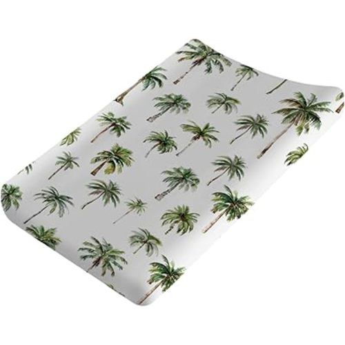 Watercolor Palm Trees Changing Pad Covers Green Coco Palm Trees Diaper Changing Table Sheets for Baby Boy Girl Summer Beach Soft Breathable Stretchy Snug Fitted Baby Change Table Pad Mats 32''x16''