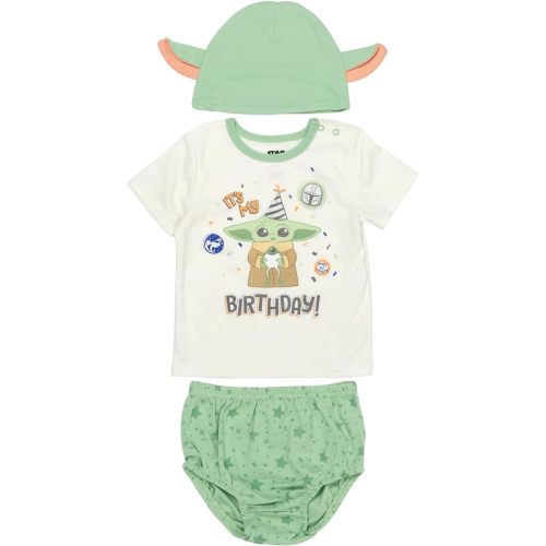 STAR WARS The Child Baby Pullover T-Shirt Diaper Cover and Hat 3 Piece Outfit Set Infant
