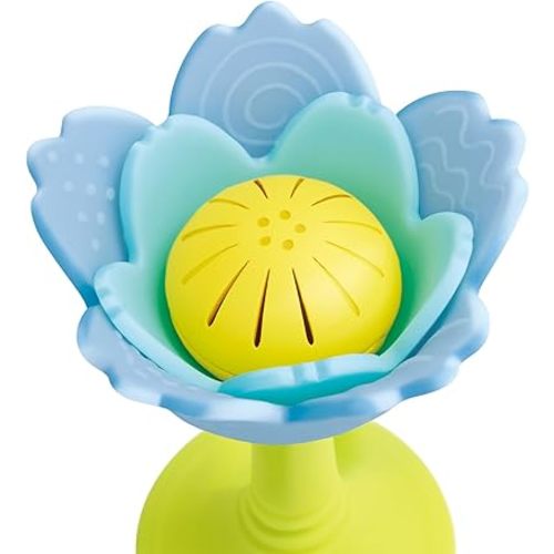 Hape Rattle & Teether Toy for Babies, BPA-Free Food Grade Silicone Flower Teether with Suction Cup Base & Soft Rattle Sound, Infant Sensory & Fine Motor Skills Development