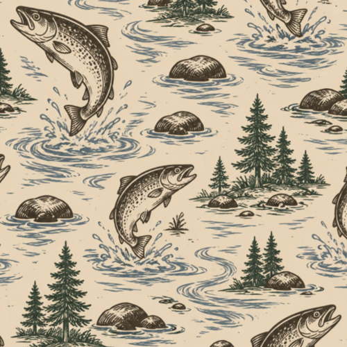 Peel and Stick Wallpaper Leaping Trout Fish Mountain Scenery Forest Wildlife Wall Mural 17.7in x 9.8ft Self Adhesive Removable Wall Paper Renter Friendly Wallpaper for Nursery Bedroom Cabinets