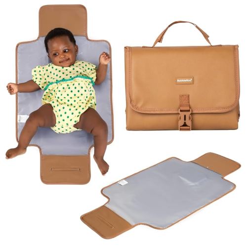 BabbleRoo Baby Changing Pad - Comfortable Portable Changing Pad, Compact, Fits in Any Diaper Bag - Lightweight and Soft with Cute Designs, Convenient Pockets, Extra Head Support – Light Brown