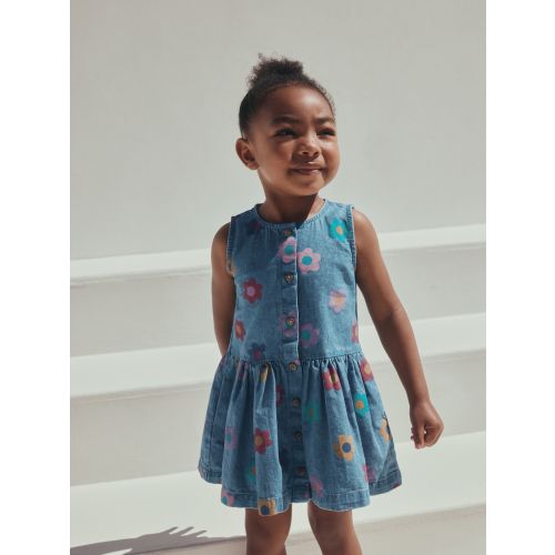 Flower Print Sleeveless Denim Dress (3mths-8yrs)