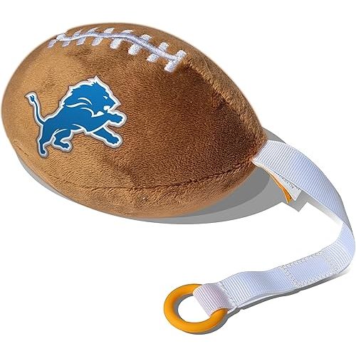Detroit Lions Plush Football Pacifier Holder by Smilo - Officially Licensed NFL Soother Holder - Soft Plush Toy and Dummy Holder - Fits Any Pacifier - Stroller Accessory & Newborn Essential