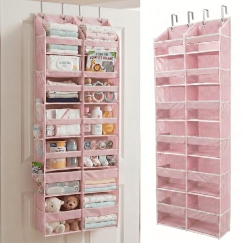 UPGRADED Over The Door Organizer, 6 Tiers Hanging Storage - Extra Thick 100D Fabric, 65lbs Huge Capacity, 12 Mesh Side Pockets, Over The Door Shoe Organizer & Hanging Closet Organizer (Baby Pink, XL)