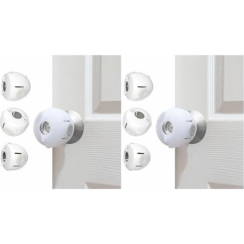 Child Proof Door Knob Covers, 8-Pack, White - Baby Safety Door Knob Covers for Toddlers, Snap-in Design for Easy Install, Durable & Non Toxic, Fits Standard Round Knobs