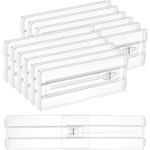 Vtopmart 12 Pack Drawer Dividers for Clothes, 4" High 10.2"-16.5" Adjustable Expandable Dresser Drawer Organizer, Clear Plastic Separators for Dresser, Baby Clothing, Underwear, Cosmetic, Toiletries