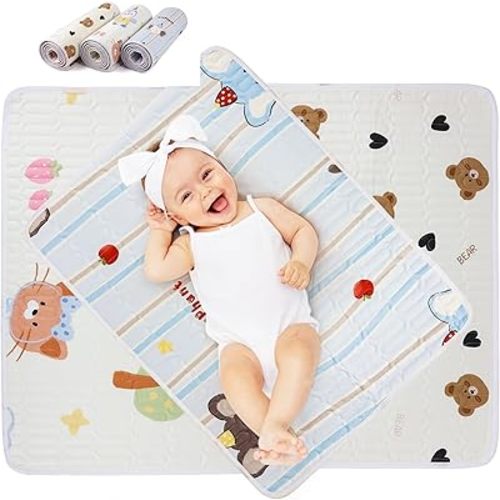 Bopika Lot de 3 tapis à langer imperméables portables et absorbants en coton doux pour la maison et les voyages (sable)