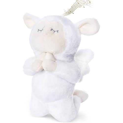 My OLi 7" Plush Prayer Lamb Plays Jesus Loves Me Praying Plush Lamb Soft Toy Stuffed Animal Bedtime Gifts for Baby Kids Girls Boys