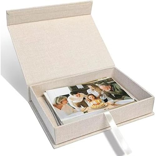 8x10 Archival Photo Storage Box with Lid – Stackable Memory Keepsake Organizer for Photos, Certificates, Jewelry & Scrapbooking Supplies Beige