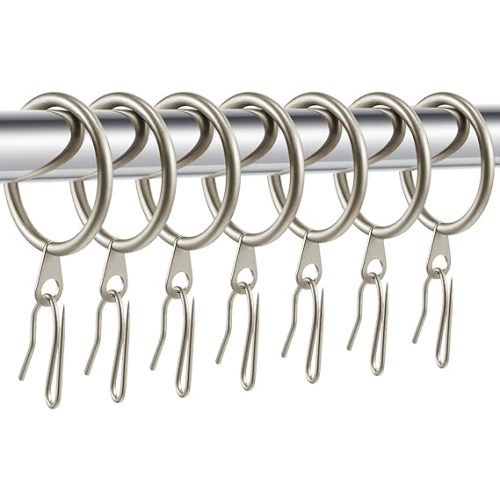 Hotop 30 Pcs Metal Drapery Curtain Rings 0.98/1.26/1.65 inch Interior Diameter and 30 Pcs Hanging Curtain Drapery Pin Hooks for Window Door Shower(Champagne Gold,32 mm)