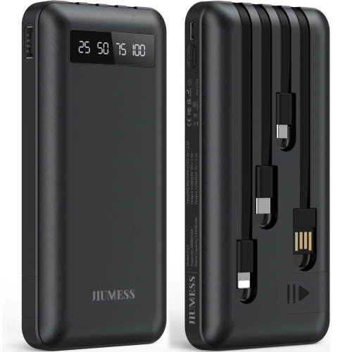 JIUMESS 20000mAh Power Bank Portable Charger with Cables Compatible for iPhone, Android Cell Phone