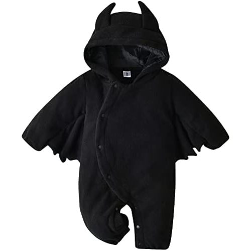 Infant Baby Bat Costume Halloween Costumes Polar Fleece Hooded Romper with Big Ear Onesie Unisex 2pcs 3-20 Months