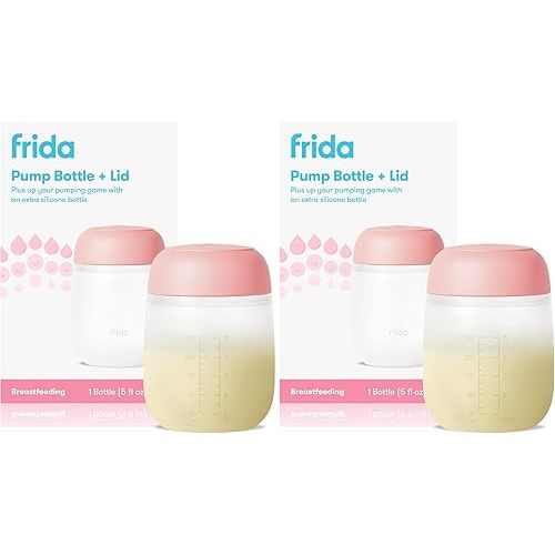 Frida Mom 2-in-1 Manual Breast Pump Silicone Bottle + Replacement Lid, Milk Collector for Breastfeeding, 5oz (Pack of 2)