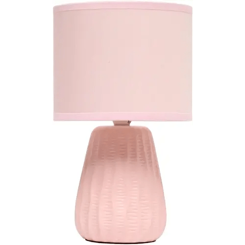 Simple Designs LT1138-LPK 11.02" Traditional Mini Modern Ceramic Texture Pastel Accent Bedside Table Desk Lamp w Matching Fabric Shade for Decor,Bedroom, Nightstand, Living Room, Entryway, Light Pink