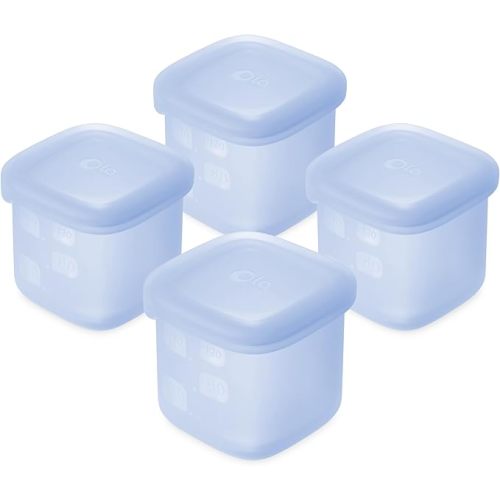 Olababy Clear Sense Silicone Storage Containers 4pk for Baby Food, Snacks, Formula, Puree, Sauce & More | Micro Plastic & BPA-Free | Daycare Essentials for Toddlers and Kids (Blueberry, 4 oz / 120 ml)