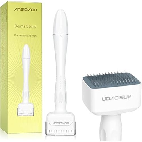 Derma Stamp - ANSIOVON Microneedling Stamp for Hair Face Scalp Beard - Microneedle Dermastamp at Home - Micro Needling Stamp for Women and Men