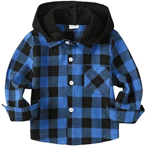 Baby Toddler Boys Long Sleeve Shirt Flannel Buffalo Plaid Shirts Button Down Jacket Top Outfit Fall Winter Clothes