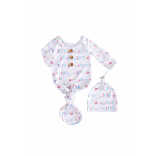 Little Sister Newborn Baby Knot Gown & Hat Set