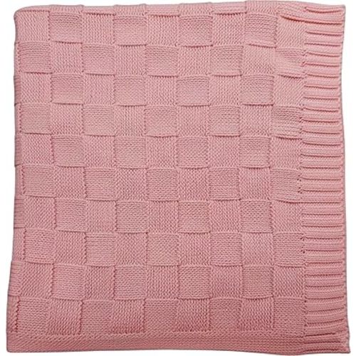 Baby Knit Blanket, 100% Cotton Checkered Patterns, Soft, Cozy, Lightweight Swaddle for Newborn & Infant Swaddling Beige Neutral, Perfect Baby Shower Ideas Rose Pink 30x30