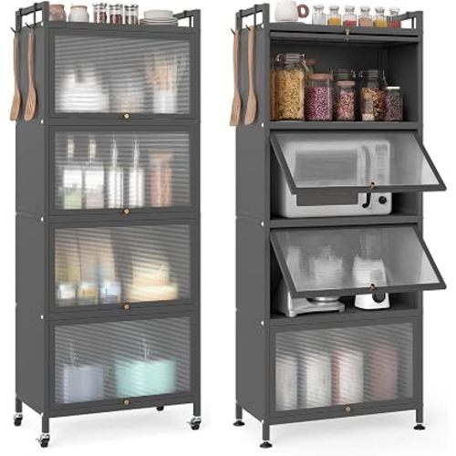 GIANTEX 5-Tier Kitchen Storage Cabinet, 4 PC Doors, Rolling Wheels, Grey