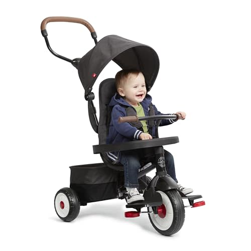 Radio Flyer City 4-in-1 Stroll 'N Trike, for Riders 1-5 Years Old, Black | Stroller Tricycle for Toddlers, 4 Riding Modes, 3 Point Harness with Comfort Pad, Parent Controlled Steering, Rear Storage