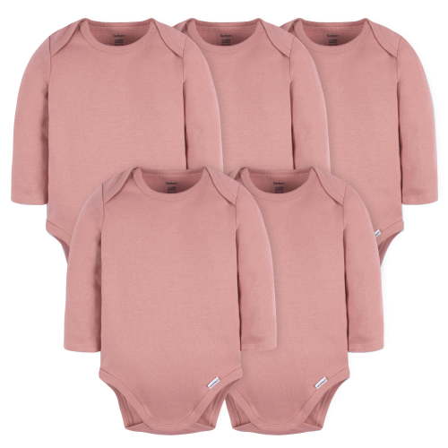 Gerber Onesies Brand Baby Girl Long Sleeve Bodysuits, 5 Pack, Sizes 0-3 Months - 6-9 Months