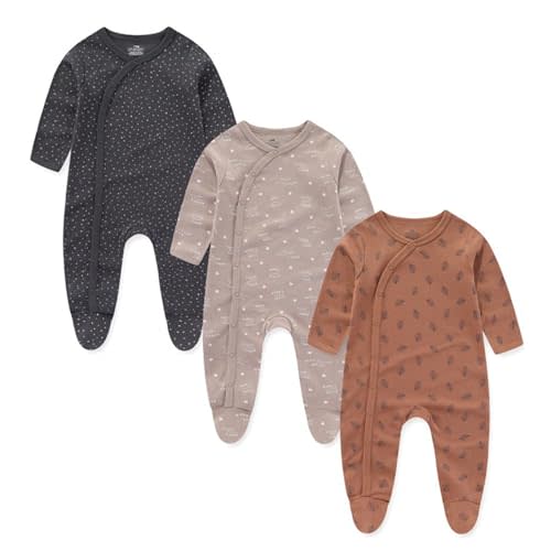 Ecojoy Baby Girls Boys Long Sleeve Printed Bodysuit Infant Foot Jumper Cotton One-Piece Romper 0-12 Months