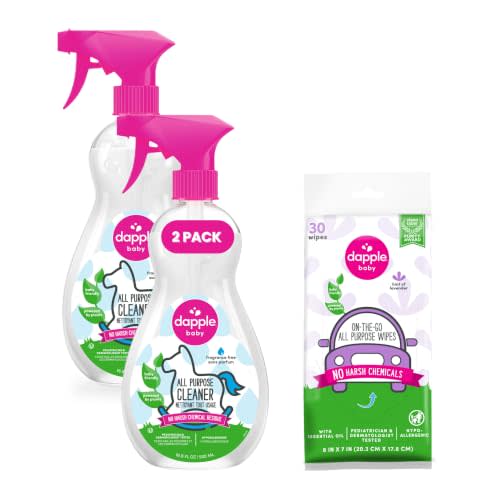 Dapple Baby All Purpose Cleaning Spray and All Purpose Wipes - (2 Pack) 16.9 fl oz Bottle - 30 Cleaning Wipes Total - Fragrance-Free, Hypoallergenic & Plant-Powered - Baby Essentials