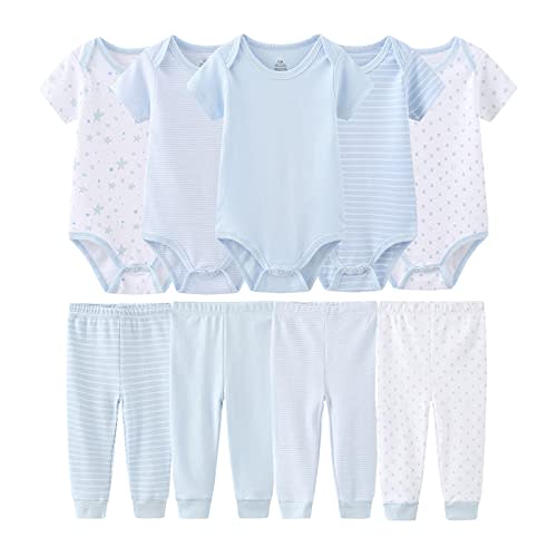 MAMIMAKA Newborn Baby Clothes Set - Short Sleeve Baby Boy Pants & Girl Bodysuits - Layette Sets