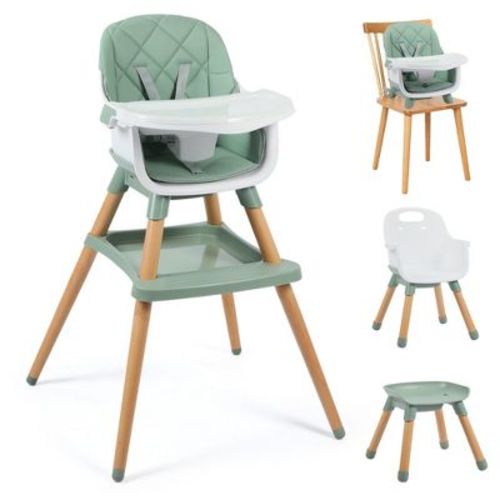 Kinder King 7 in 1 Baby High Chair Convert to Wooden Feeding Chair Removable Tray 5-Point Harness Gray