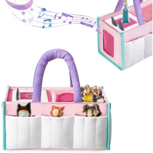 LoDrid Tote Bag Compatible with Tonie Box 2/1, Lightweight Puffy Carrying Case with Handle for Audio Player, Figures, Chargers, Accessories, Pink, Bag Only(Patent Design)