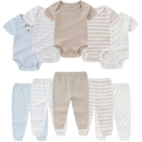Ruliby Baby Bodysuit and Pant Set Summer Ribbed Mix Match Infant Clothes