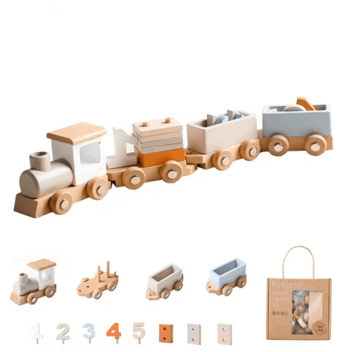 Wooden Number Train – Montessori Pull-Along Learning Toy for Toddlers