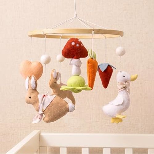 let's make Baby Crib Mobile Mushroom Bunny Goose Nursery Decor Handmade