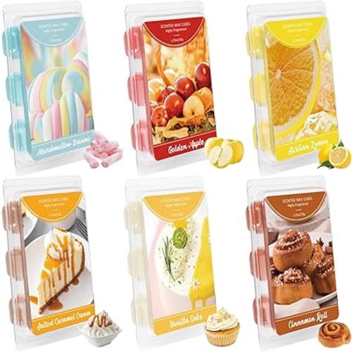 SCENTORINI Wax Melts, Fall Scented Wax Melts, 6 Pack, Cinnamon Roll, Salted Caramel Cream, Marshmallow Dreams, Sicilian Lemon, Golden Apple, Vanilla Cake