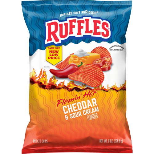 Ruffles Flamin' Hot Cheddar and Sour Cream Flavored Potato Snack Chips, 8 Ounce Bag
