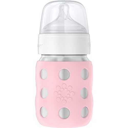 Lifefactory 8-Ounce Stainless-Steel Vacuum-Insulated Wide-Neck Baby Bottle with Stage 2 Nipple (3-6 Months) Desert Rose (LS2211WDR4)
