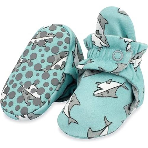 Zutano Unisex Organic Cotton Baby Booties With Gripper Soles - 3 Months Infant - Baby Shark