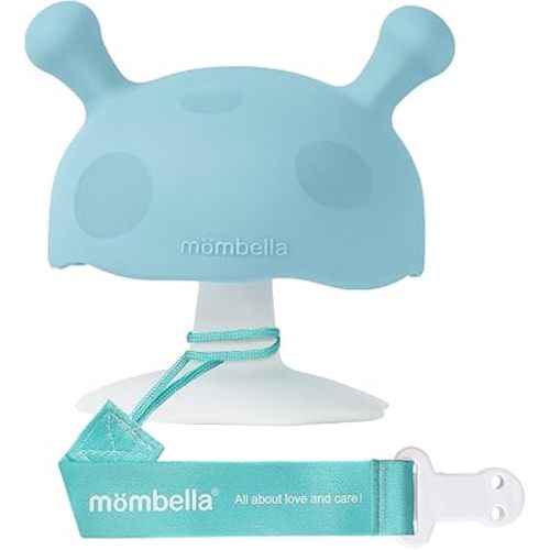 Baby Teething Toys for 3-12 Months+,Silicone Mombella Baby Teether with Suction Base,Soft&Easy to Grasp for Teething Relief,Safe&Comfortable Teether Toys for Sucking Needs,BPA Free (Soft Blue)