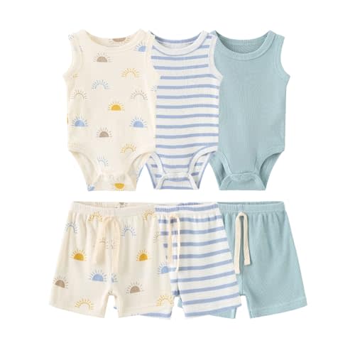 Baby Layette Set 6-Piece Unisex Bodysuits Pants Set Toddler Boy Girl Gift Sets