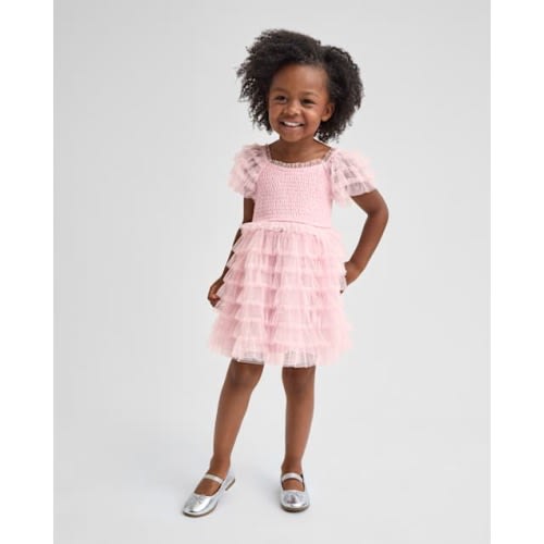 Baby And Toddler Girls Smocked Tulle Ruffle Dress - Pink
