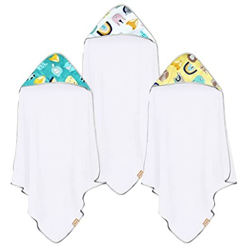 CORAL DOCK 3 Pack Baby Hooded Bath Towel Sets, Ultra Absorbent Baby Essentials Item for Newborn Boy Girl, Baby Bath Shower Towel Gifts for Infant and Toddler - Animal World Elephant