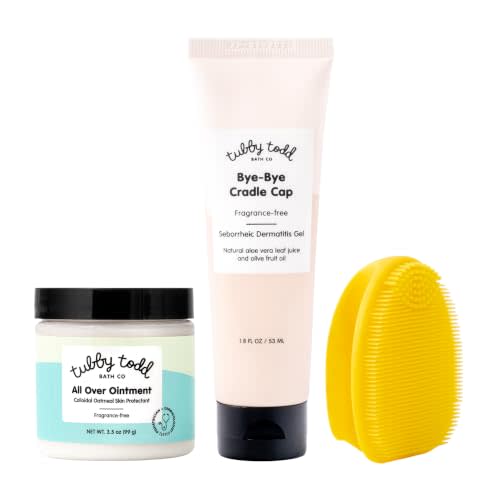 TUBBY TODD Cradle Cap Baby Hair Treatment Kit | Includes Bye-Bye Cradle Cap Gel, Cradle Cap Silicone Brush, & 3.5 oz All Over Ointment, Gentle for Babies’ Sensitive Skin