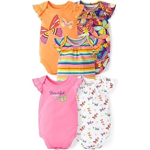 The Children's Place Baby Girls' Short Sleeve Bodysuits, Multipack
