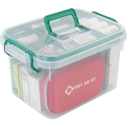 Idomy 1-Pack Clear Medication Storage Box with Lid, Large First Aid Kit Box Organizer Empty